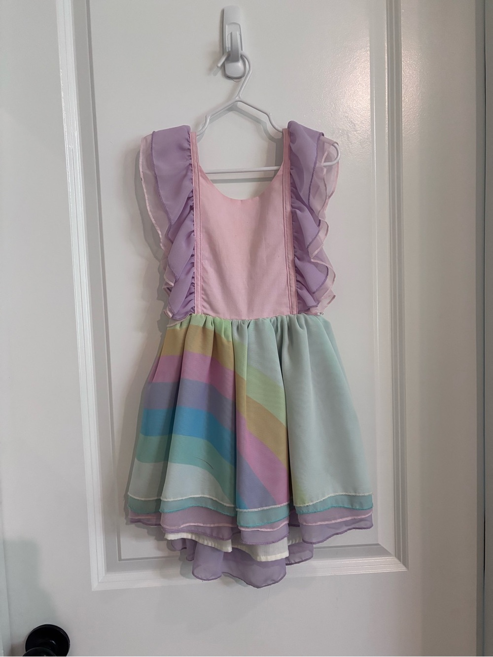 Pastel Rainbow Ruffle Strap Kids Dress